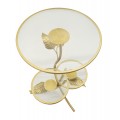 Designový glamour kulatý zlatý kovový příruční stolek Natura Elegante s florálním motivem a skleněnými deskami 69 cm