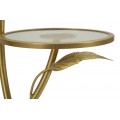 Designový glamour kulatý zlatý kovový příruční stolek Natura Elegante s florálním motivem a skleněnými deskami 69 cm