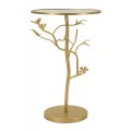 Designový kulatý zlatý kovový příruční stolek Natura Elegante s florálním zdobením a vrchní skleněnou deskou 60 cm