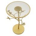 Designový kulatý zlatý kovový příruční stolek Natura Elegante s florálním zdobením a vrchní skleněnou deskou 60 cm