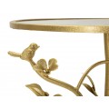 Designový kulatý zlatý kovový příruční stolek Natura Elegante s florálním zdobením a vrchní skleněnou deskou 60 cm