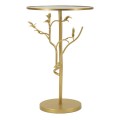 Designový kulatý zlatý kovový příruční stolek Natura Elegante s florálním zdobením a vrchní skleněnou deskou 60 cm