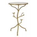 Designový glamour příruční stolek Natura Elegante v kulatém tvaru s kovovou konstrukcí ve zlaté barvě s atypickou nohou v podobě větve s vrchní bílou mramorovou deskou