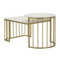 Designový art deco mramorový set konferenčních stolků Hera s kovovou zlatou konstrukcí v kulatém a obdélníkovém tvaru 90 cm