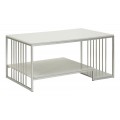 Stylový obdélníkový art deco stříbrný kovový konferenční stolek Silviana s policí a bílým mramorovým designem 90 cm