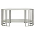 Stylový art deco oválný konferenční stolek Silvario se stříbrnou kovovou konstrukcí se zrcadlovou deskou a policí 90 cm