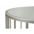 Stylový art deco oválný konferenční stolek Silvario se stříbrnou kovovou konstrukcí se zrcadlovou deskou a policí 90 cm