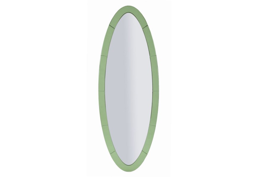 Moderní oválné nástěnné zrcadlo Retal s rámem ze zeleného skla a elegantním segmentovým designem