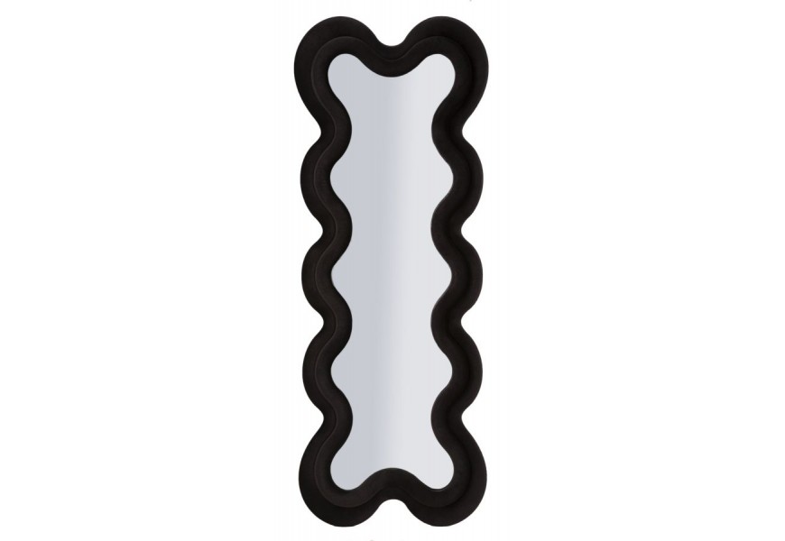 Stylov&eacute; n&aacute;stěnn&eacute; zrcadlo Swan s dvojit&yacute;m vlnit&yacute;m r&aacute;mem v čern&eacute;m sametov&eacute;m potahu 160 cm