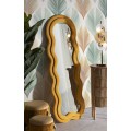 Designové oranžové zrcadlo Swan s obloukovým tvarem a dvojitým rámem s bouclé potahem v hravé siluetě 160 cm