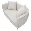 Art deco obdélníková bílá čalouněná sametová dvoumístná sedačka Lienne a oblými opěrkami na zlatých kovových nožičkách 127 cm