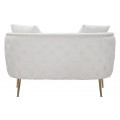 Art deco obdélníková bílá čalouněná sametová dvoumístná sedačka Lienne a oblými opěrkami na zlatých kovových nožičkách 127 cm