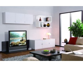 Moderní minimalistický čtyřdveřový obdélníkový bílý příborník Meralos s kovovými úchyty a podstavou 160 cm