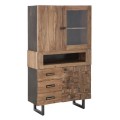 Industrial rectangular brown three-door display cabinet Cubilio made of solid acacia wood with metal legs 177 cm