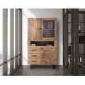 Industrial rectangular brown three-door display cabinet Cubilio made of solid acacia wood with metal legs 177 cm