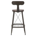 Stylov&aacute; industri&aacute;ln&iacute; barov&aacute; židle Glady s kovovou konstrukc&iacute; a kulat&yacute;m sedadlem z tmavě hněd&eacute;ho masivn&iacute;ho dřeva 92 cm