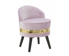 Designov&aacute; art deco kulat&aacute; taburetka Laurentia s opěrkou s růžov&yacute;m sametov&yacute;m potahem a zlat&yacute;m detailem 45 cm