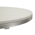 Art deco kulatý bílý příruční stolek Florenzo s mramorovou deskou a stříbrnou kovovou podstavou 68 cm