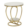 Designový kovový zlatý příruční stolek Amorattia ve tvaru srdce s mramorovými kulatými bílými deskami s šedými žilkami 45 cm