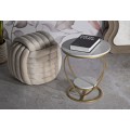 Designový kovový zlatý příruční stolek Amorattia ve tvaru srdce s mramorovými kulatými bílými deskami s šedými žilkami 45 cm