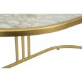 Glamour kovový zlatý oválný konferenční stolek Jméno s vrchní deskou z jemně průhledného skla 50 cm