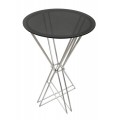 Moderní art deco kovový kulatý stříbrný barový stůl Virello s černou skleněnou deskou ve tvaru přesýpacích hodin 105 cm