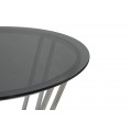 Moderní art deco kovový kulatý stříbrný barový stůl Virello s černou skleněnou deskou ve tvaru přesýpacích hodin 105 cm