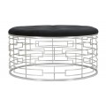 Art deco kulatá kovová čalouněná černá sametová taburetka Smeraldina se stříbrnou konstrukcí se vzorem 80 cm