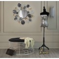 Art deco kulatá kovová čalouněná černá sametová taburetka Smeraldina se stříbrnou konstrukcí se vzorem 80 cm