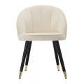 Art deco krémová sametová jídelní židle Elveria s černýma nohama se zlatými detaily 80 cm