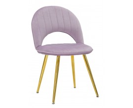 Art deco fialová sametová jídelní židle Celistie se zlatými kovovými nožičkami a vertikálním prošíváním 78 cm