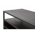 Designový masivní TV stolek Melvin z akáciového dřeva v tmavě hnědé barvě se třemi policemi a jedněmi dvířky 120 cm