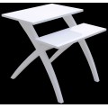 Designový moderní obdélníkový příruční stolek Scala s dvouúrovňovou vrchní deskou s lesklým bílým lakováním 60 cm