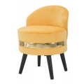 Designové art deco kulaté křeslo Laurentia s nízkou opěrkou se žlutým sametovým potahem a zlatým kovovým detailem 62 cm
