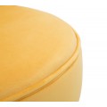 Designové art deco kulaté křeslo Laurentia s nízkou opěrkou se žlutým sametovým potahem a zlatým kovovým detailem 62 cm