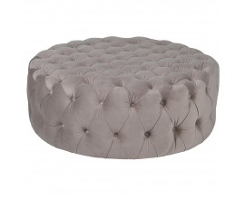 Luxusní chesterfield šedá taburetka Sadie s potahem ze sametu s dekorativním prošíváním s kulatými knoflíky kulatého tvaru bez nožiček