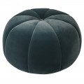 Luxusní moderní taburetka Tilly typu puff s modrozeleným sametovým potahem s vertikálním prošíváním s designem dýně 90 cm