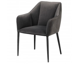 Luxusní designové tmavě šedé jídelní křeslo Estor s celoplošným potahem ze sametu s hranatou zádovou a bočními opěrkami s tenkými nožičkami