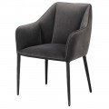 Luxusní designové tmavě šedé jídelní křeslo Estor s celoplošným potahem ze sametu s hranatou zádovou a bočními opěrkami s tenkými nožičkami