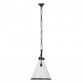Moderní industriální závěsná lampa Olonnais s černou kovovou konstrukcí s hákem a průhledným skleněným stínítkem 65 cm