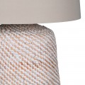 Vintage venkovská kulatá béžová stolní lampa Lini s válcovým lněným stínítkem a ratanovou nohou 84 cm
