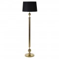 Glamour art deco stojací lampa Kelly se zlatou kovovou nohou s kulovitými tvary a drážkovaným válcem a černým stínítkem