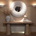 Luxusní designové nástěnné kulaté zrcadlo Delmar se širokým bílým rámem se vzorem ulity mořské ježovky 108 cm