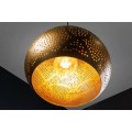Orientální závěsná lampa Fatima kulatého tvaru z kovu ve zlaté barvě s perforací 49 cm