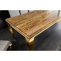 Luxusní designový obdélníkový jídelní stůl Gold Barock se zlatým kabriolovým nohama a masivní deskou se sklem 200 cm