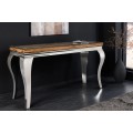 Luxusní glamour konzolový stolek Modern Barock s chromovou konstrukcí a deskou z hnědého masivního dřeva a skla 145 cm