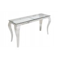 Luxusní glamour konzolový stolek Modern Barock s chromovou konstrukcí a deskou z hnědého masivního dřeva a skla 145 cm
