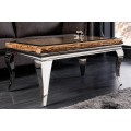 Luxusní designový obdélníkový konferenční stolek Modern Barock s chromovou podstavou a deskou ze skla a masivního dřeva 100 cm