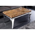Luxusní designový obdélníkový konferenční stolek Modern Barock s chromovou podstavou a deskou ze skla a masivního dřeva 100 cm
