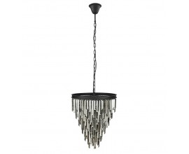 Luxusní glamour kulatý šedý závěsný lustr Cyrilla s kovovou konstrukcí a skleněnými ozdobami 58 cm